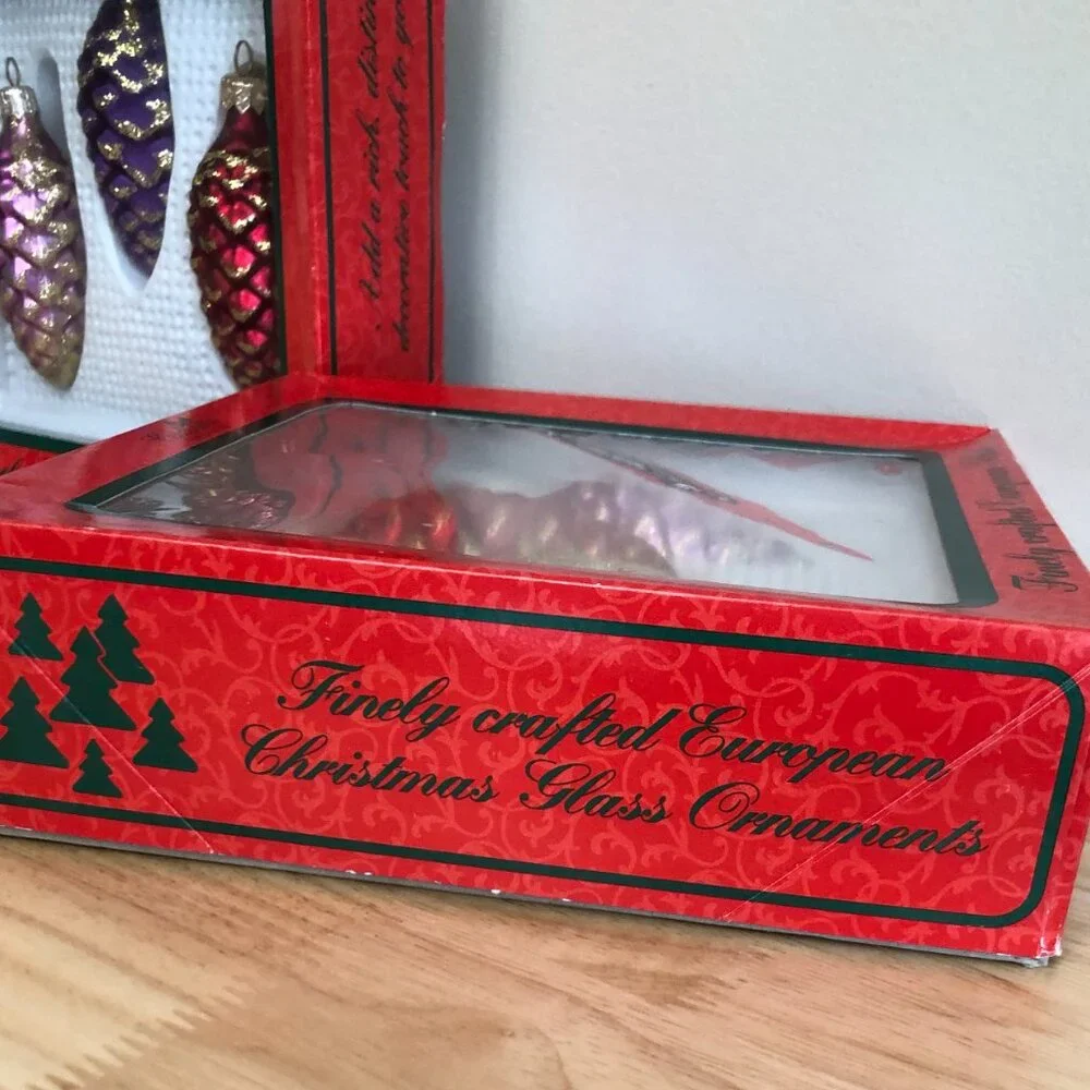 Christmas Glass Glitter Pinecone Ornaments Set of 7 Sears Roebuck Co. 1980